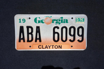 1996 Georgia Peach License Plate CLAYTON County # ABA 6099