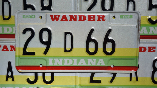INDIANA LICENSE PLATE - 1980s Indiana WANDER Vintage License Plate Yellow Green