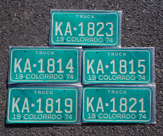 LOT OF 10 Bulk 1974 Colorado Truck License Plates -5 Pairs Unused Good Condition